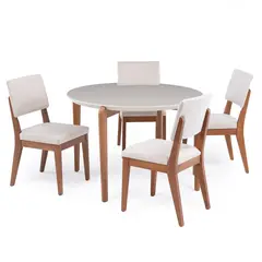 DECOCASA - Juego de Comedor Donatella 4 Sillas Mesa Redonda 115x115x77,4cm Beige