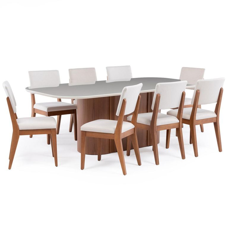 Juego de Comedor Kalina 8 Sillas Mesa Rectangular 219x109x76cm Beige