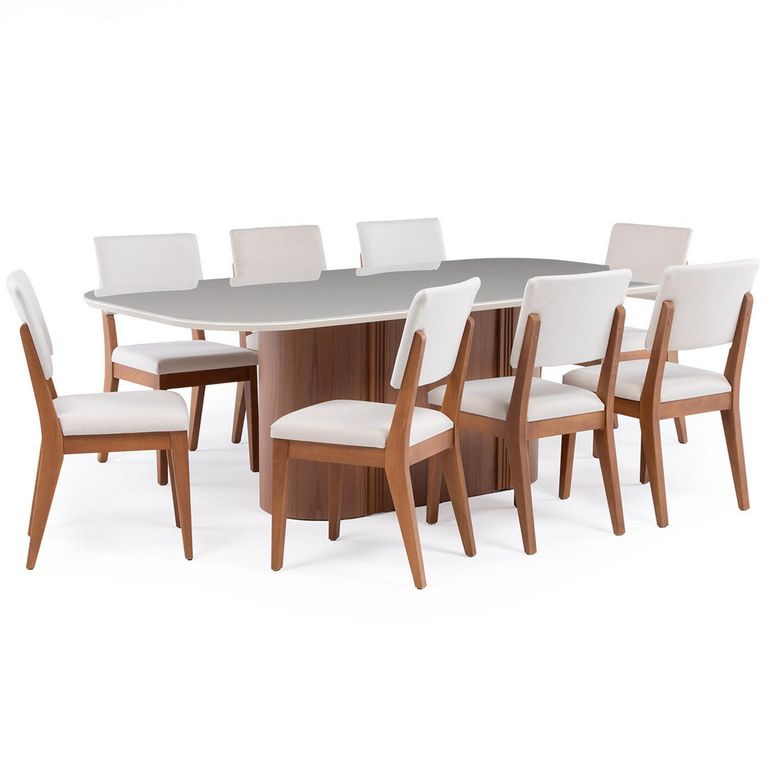 Juego de Comedor Kalina 8 Sillas Mesa Rectangular 219x109x76cm Beige