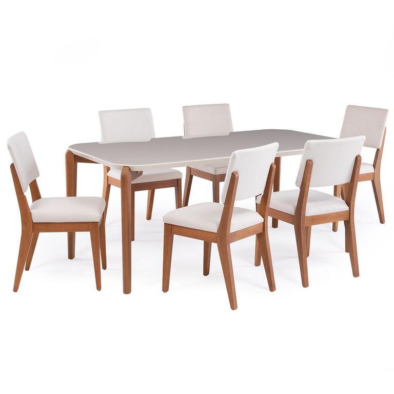 Juego de Comedor Donatella 6 Sillas Mesa Rectangular 180x89x77cm Beige