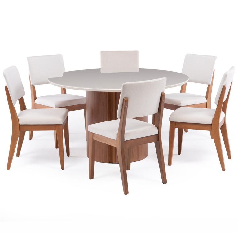 Juego de Comedor Kalina 6 Sillas Mesa Redonda 135x135x76 Beige