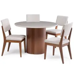 DECOCASA - Juego de Comedor Kalina 4 Sillas Mesa Redonda 115x115x76 Beige