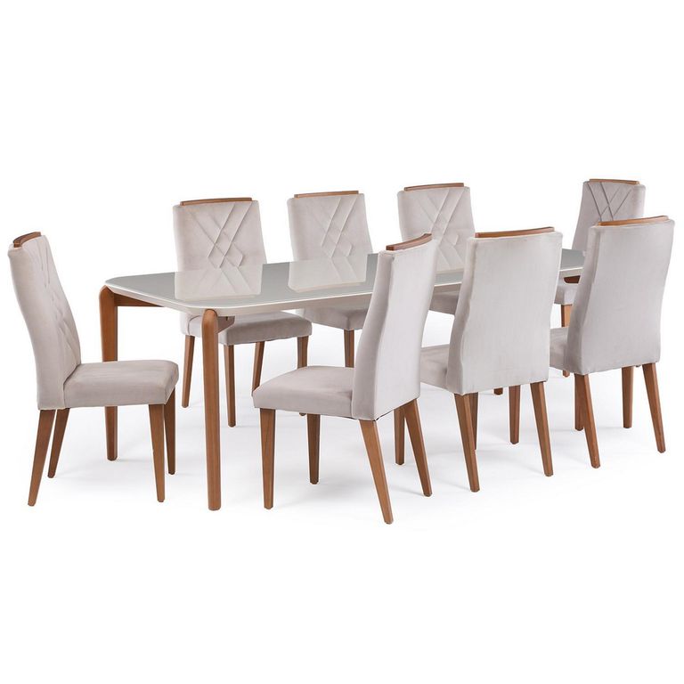 Juego de Comedor Donatella 8 Sillas Mesa Rectangular 220x89x77cm Beige