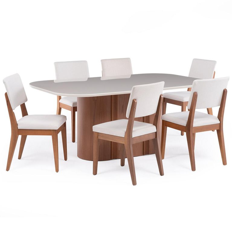 Juego de Comedor Kalina 6 Sillas Mesa Rectangular 184x109x76cm Beige