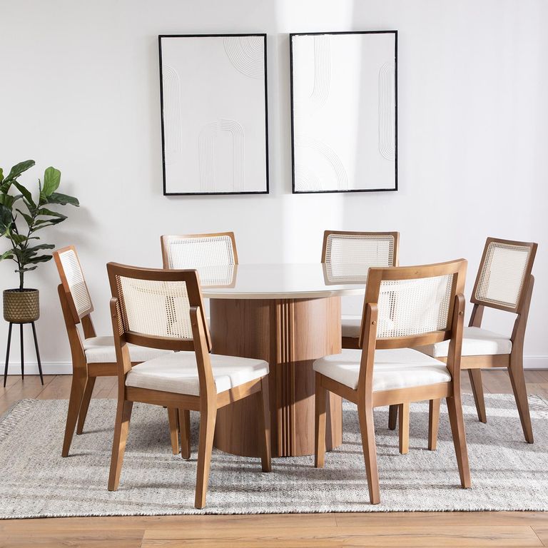Juego de Comedor Kalina 6 Sillas Mesa Redonda 135x135x77,3cm Beige
