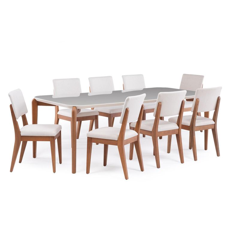 Juego de Comedor Donatella 8 Sillas Mesa Rectangular 220x100x77cm Beige