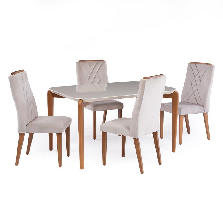 Juego de Comedor Donatella 4 Sillas Mesa Rectangular 135x89x77cm Beige