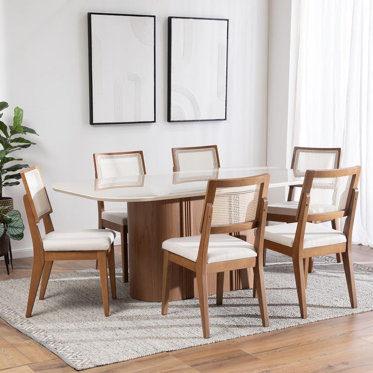 Juego de Comedor Kalina 6 Sillas Mesa Rectangular 184x109x76cm Beige