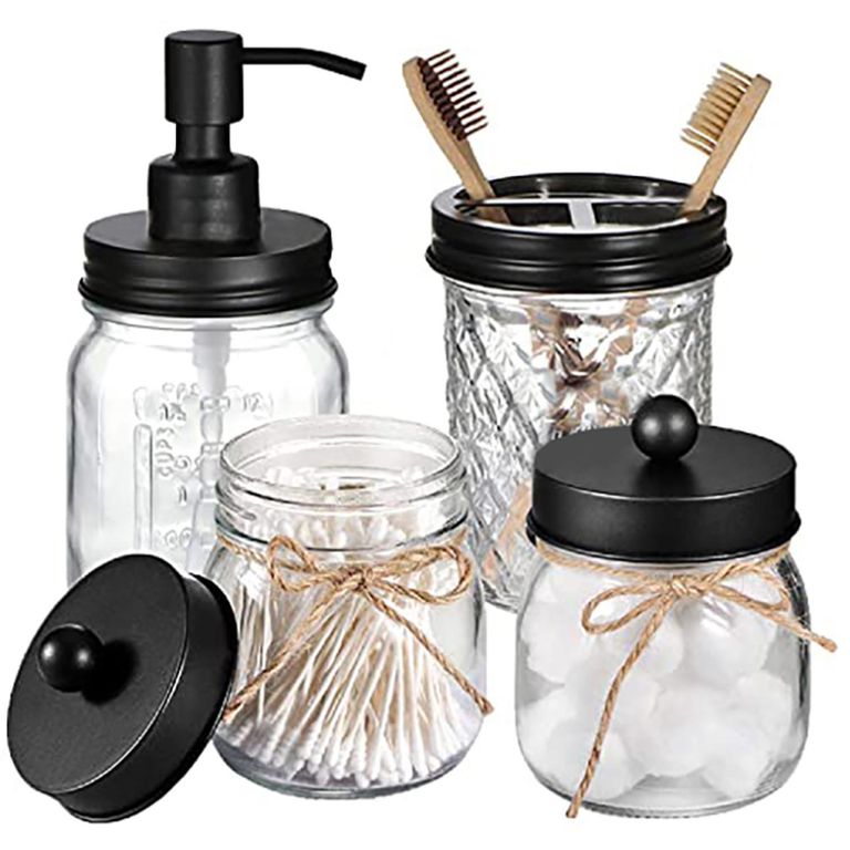 Kit Accesorios Baño Vidrio 4 piezas Negro/Metal