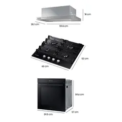 SAMSUNG - Kit Campana Telescópica 60 cm + Encimera a Gas 4Q Negra + Horno Eléctrico 76 L Wi-Fi Negro