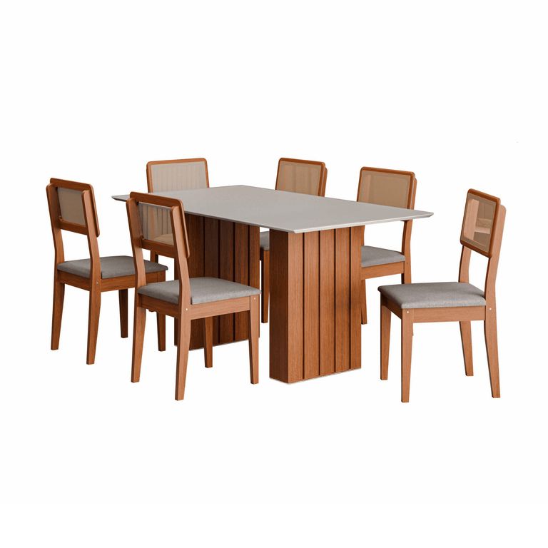 Juego de Comedor Santiago + Sillas Santiago 6 Sillas Mesa Rectangular 81 x 160 x 90 cm Blanco