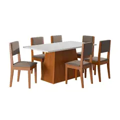 EXIT - Juego de Comedor Trento + Sillas Trento 6 Sillas Mesa Rectangular 80 x 160 x 80 cm Blanco