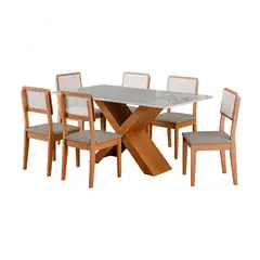 EXIT - Juego de Comedor Dubai + Sillas Santiago 6 Sillas Mesa Rectangular 80 x 160 x 90 cm Blanco