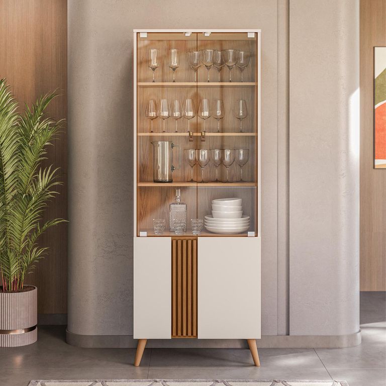 Cristalera 4 Puertas Capri MDF/Vidrio Blanco/Café