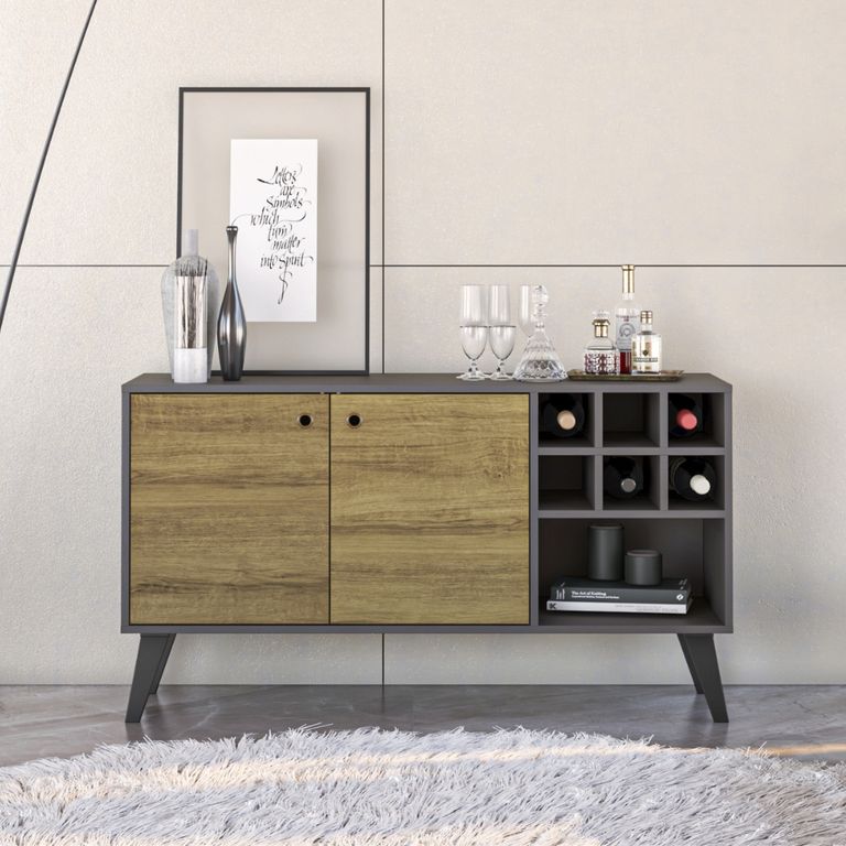 Rack TV y Bar 50 " Ibiza Grafito/Miel 118x64.8x36 cm
