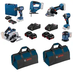 BOSCH - Pack 6 herramientas + baterías + cargador + 2 bolsos medianos