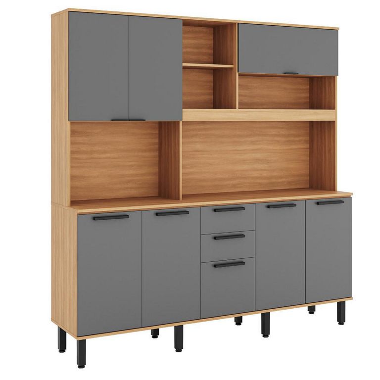 Kit Mueble de cocina castaña 8p + 3c canela-ceniza