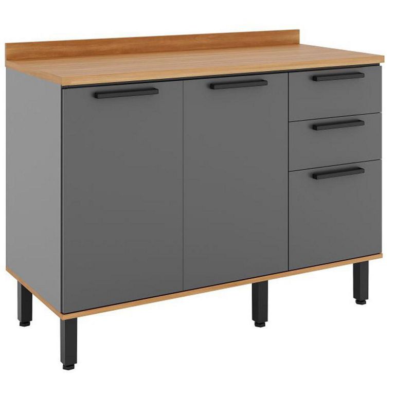 Mueble base de cocina castaña con cubierta canela-ceniza