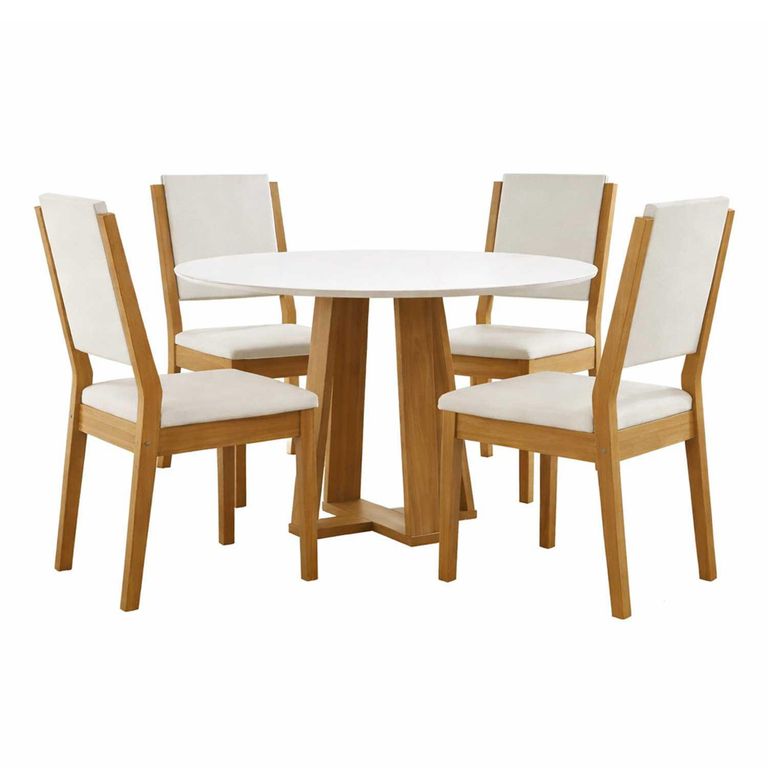 Juego de Comedor Style 4 Sillas Mesa Redonda 80x100x100 cm Blanco