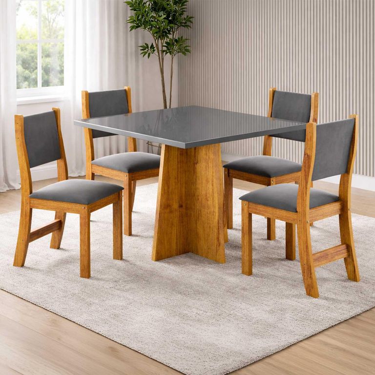 Juego de Comedor Legado 4 Sillas Mesa Cuadrada 78x90x90 cm Gris