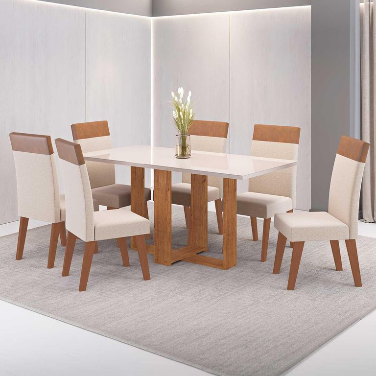 Juego de Comedor Imperial 6 Sillas Mesa Rectangular 80x80x160 cm Beige