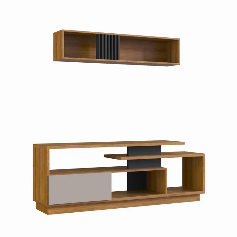 Rack TV 60 " con Repisa Miel/Grafito 158x57x37.5 cm