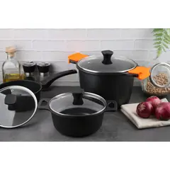 MARMICOC - Bateria de Cocina 9 Piezas Aluminio fundido Therma Orange Negro