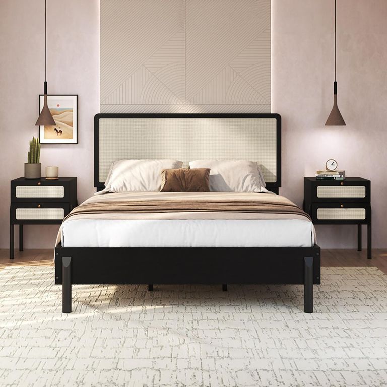DECOCASA Cama + Veladores King de Estructura Oslo Negro