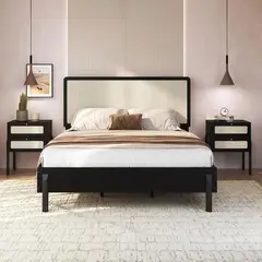 DECOCASA - Cama + Veladores King de Estructura Oslo Negro