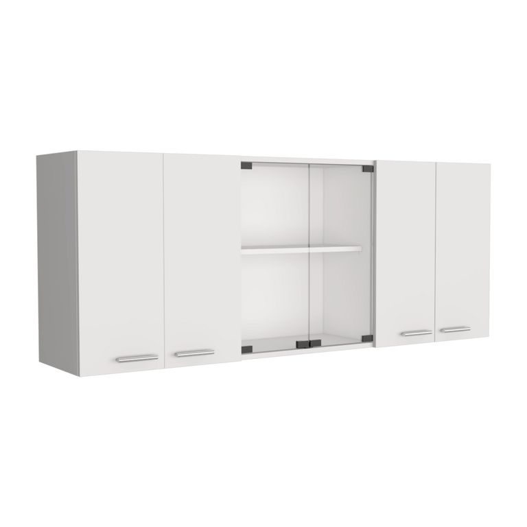 Mueble Superior Cocina 4 Puertas 2 Vidrio 60X150X31,5 Cm Blanco