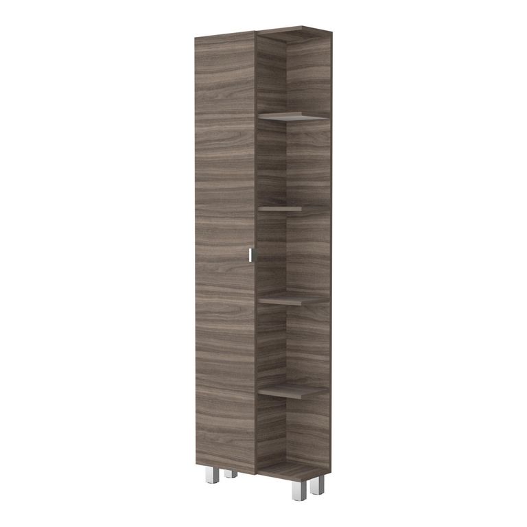 Mueble Estante Alto De Baño 1 Puerta Bath 178X51,2X21,5 Cm Avellana Y Blanco