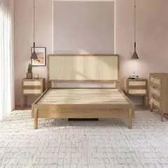 DECOCASA - Cama + 2 Veladores + Cómoda King de Estructura Oslo Beige