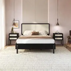 DECOCASA - Cama + 2 Veladores + Cómoda King de Estructura Oslo Negro