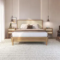 DECOCASA - Cama + 2 Veladores 2 plazas de Estructura Oslo Beige
