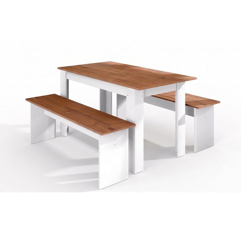 Juego de Comedor 2 Banquetas Mesa Rectangular 75.2x135x75 cm Canela/Blanco