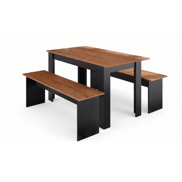Juego de Comedor 2 Banquetas Mesa Rectangular 75.2x135x75 cm Canela