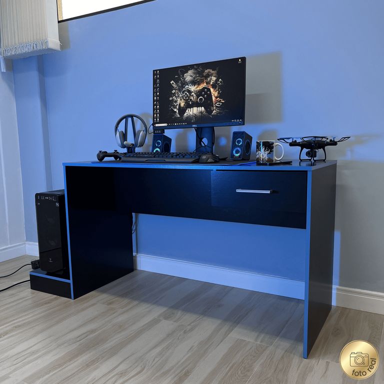 Escritorio Gamer Negro/Azul 160.5x74.5x55.5 cm