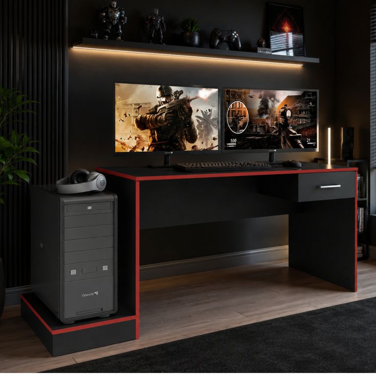 Escritorio Gamer Negro/Rojo 160.5x74.5x55.5 cm