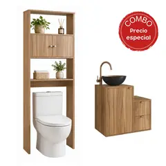 MOBILFRANK - Combo mueble baño AC1415N-65N Nogal. Lavamanos en aluminio color Negro por fuera y Cobre por dentro. 62x48x40 cm