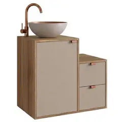 MOBILFRANK - Mueble baño AC1415NC Mueble color Nogal. Puerta y cajones color Gris. Lavamanos en aluminio color Gris por fuera y Cobre por dentro. 62x48x40 cm