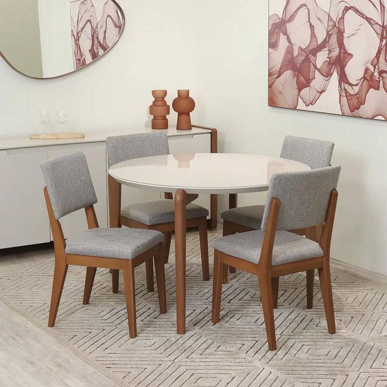 Juego de Comedor 4 Sillas Mesa Redonda 115x77x115 Beige