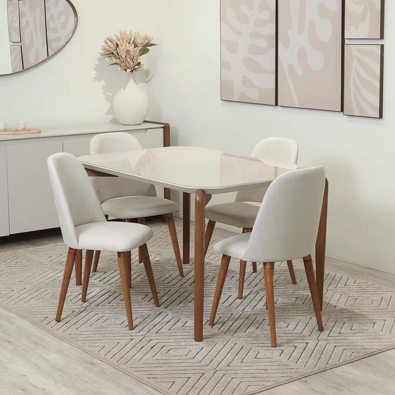 Juego de Comedor 4 Sillas Mesa Rectangular 135x89x77 cm Beige