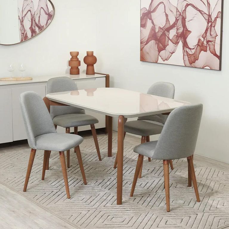 Juego de Comedor 4 Sillas Mesa Rectangular 135x89x77 cm Beige