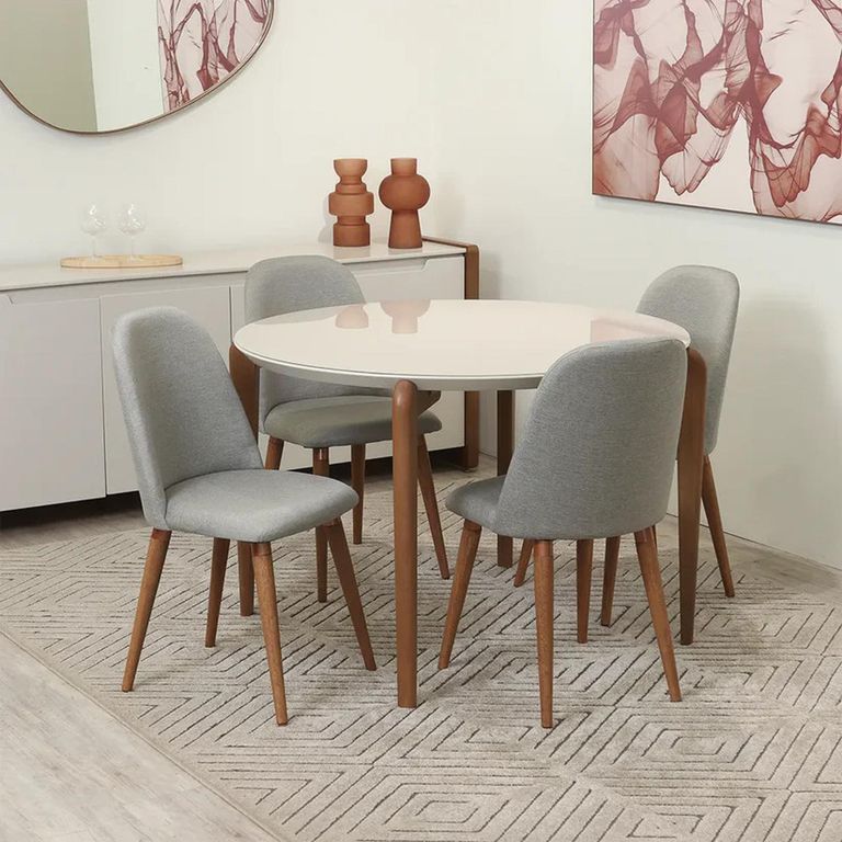 Juego de Comedor 4 Sillas Mesa Redonda 115x77x115 cm Beige