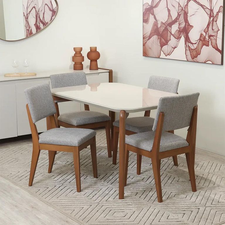 Juego de Comedor 4 Sillas Mesa Rectangular 135x89x77 cm Beige