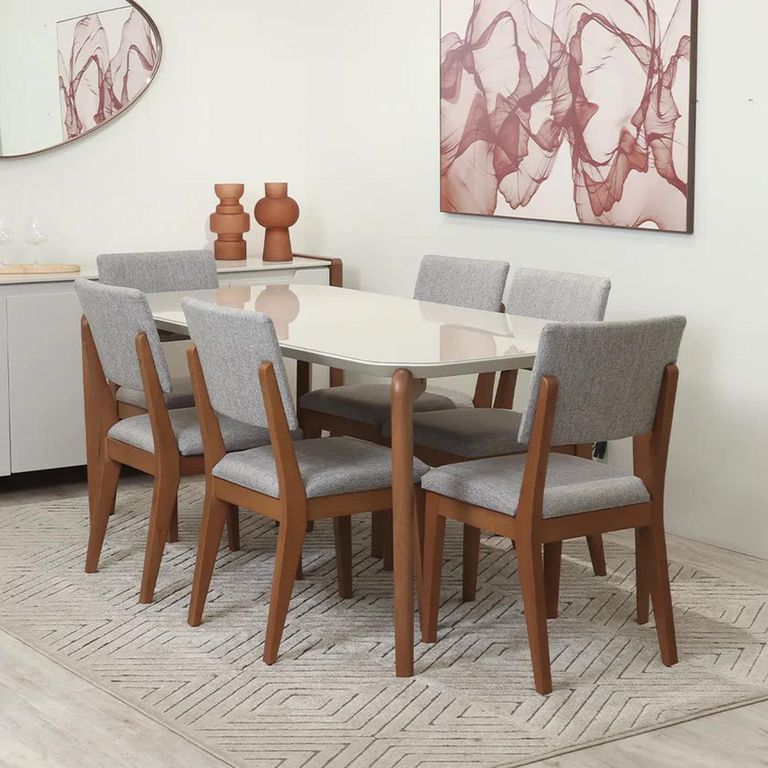 Juego de Comedor 6 Sillas Mesa Rectangular 160x89x77 cm Beige