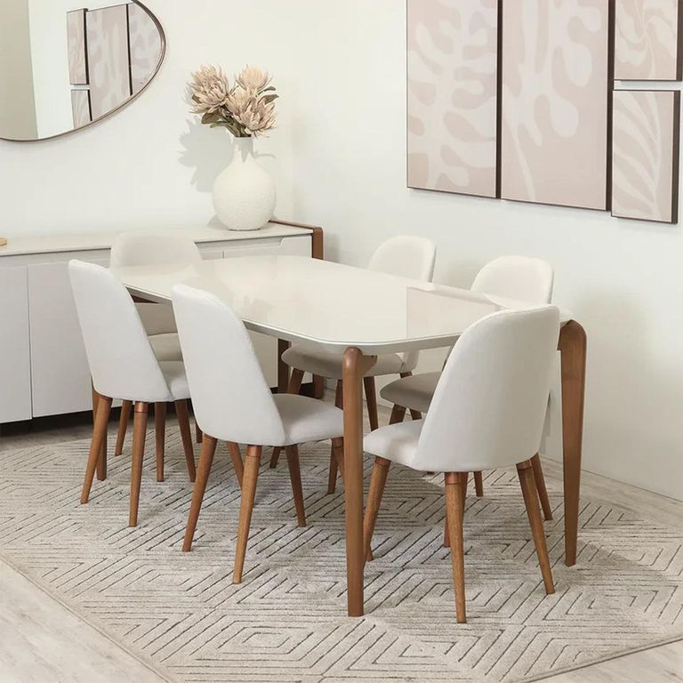 Juego de Comedor 6 Sillas Mesa Rectangular 160x77x89 cm Beige