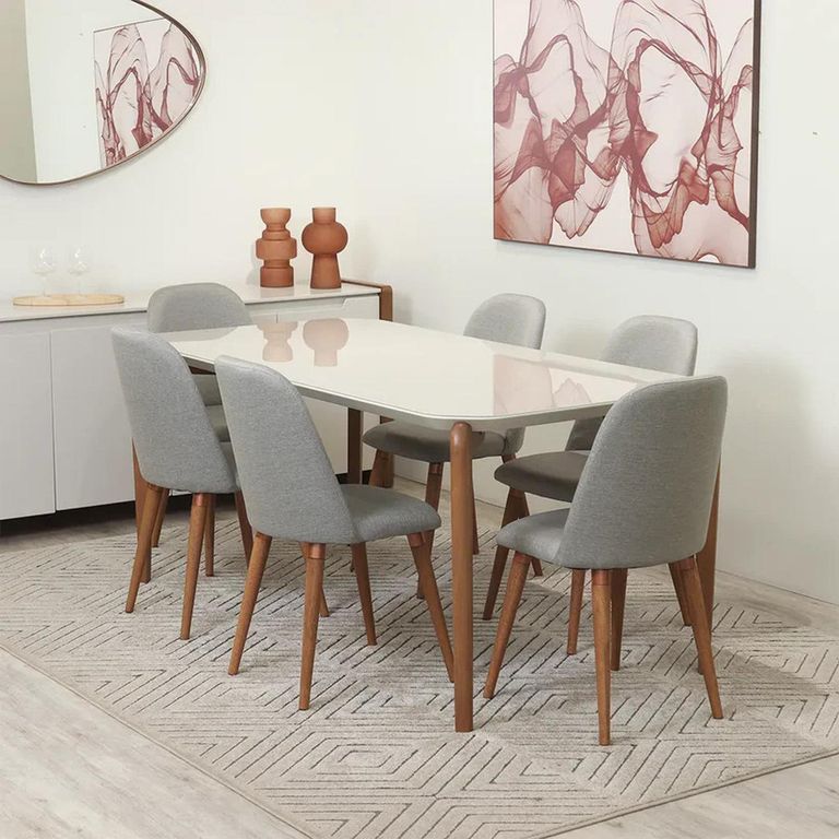 Juego de Comedor 6 Sillas Mesa Rectangular 160x89x77 cm Beige