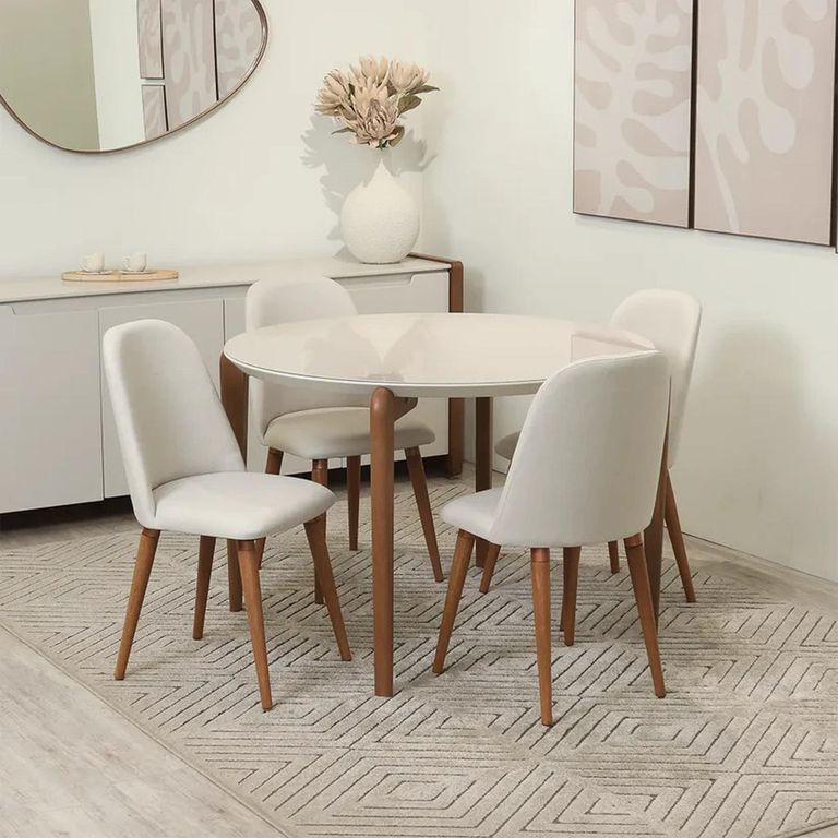 Juego de Comedor 4 Sillas Mesa Redonda 115x77x115 cm Beige