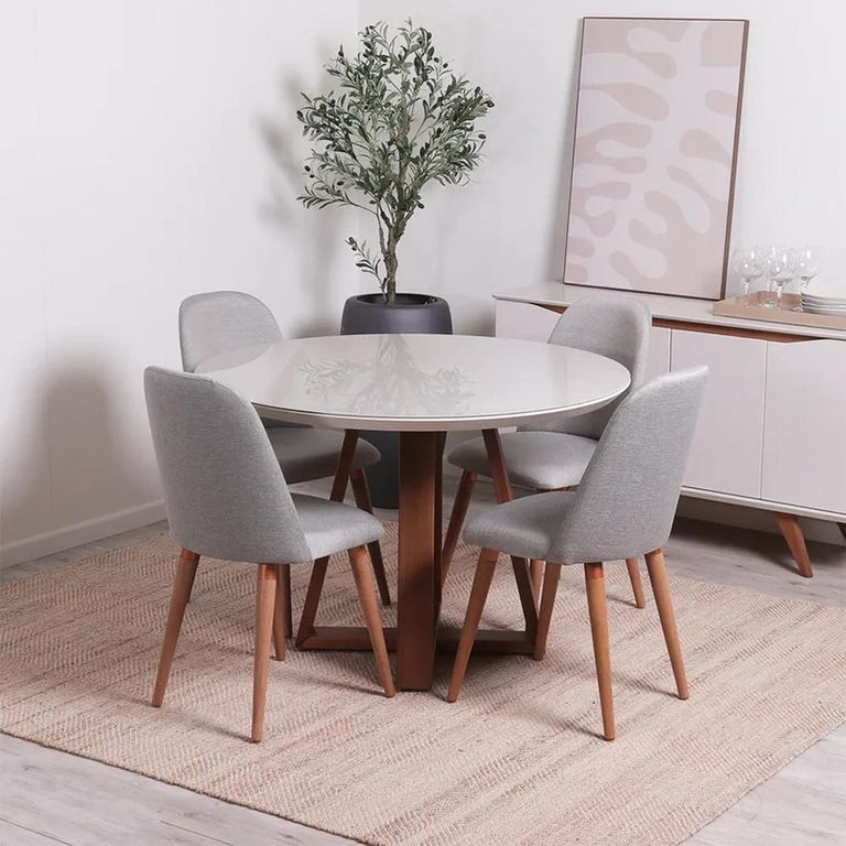 Juego de Comedor 4 Sillas Mesa Redonda 115x78x115 cm Beige